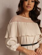 lily rose Rochie Bej cu Decolteu Decorativ cu Volan și Curea Inclusă Loretia