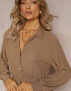 lily rose Rochie Bej cu Guler și Fustă Plisată Zade