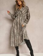 lily rose Rochie bej deschis cu imprimeu leopard cu decolteu petrecut Balme
