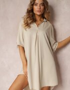 lily rose Rochie bej deschis dreaptă Oversize cu guler Zaya