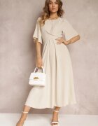 lily rose Rochie bej evazată maxi cu mânecă largă și elastic în talie Sador