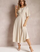 lily rose Rochie bej evazată maxi cu mânecă largă și elastic în talie Sador