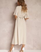 lily rose Rochie bej evazată maxi cu mânecă largă și elastic în talie Sador