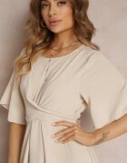 lily rose Rochie bej evazată maxi cu mânecă largă și elastic în talie Sador