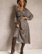 lily rose Rochie Bej-Maro cu imprimeu leopard cu decolteu petrecut Balme