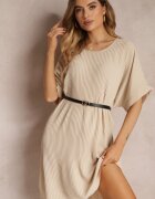 lily rose Rochie bej Mini Plisată cu curea din imitație de piele Dasima