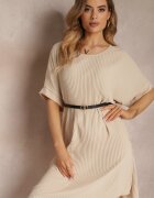 lily rose Rochie bej Mini Plisată cu curea din imitație de piele Dasima