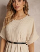 lily rose Rochie bej Mini Plisată cu curea din imitație de piele Dasima