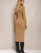 lily rose Rochie bej mulată tricotată cu aplicație floare Sathea