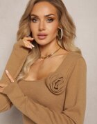 lily rose Rochie bej mulată tricotată cu aplicație floare Sathea