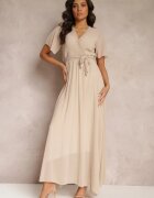 lily rose Rochie Bej Plisată cu Decolteu petrecut și Elastic în talie Dimitris