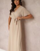lily rose Rochie Bej Plisată cu Decolteu petrecut și Elastic în talie Dimitris