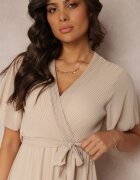 lily rose Rochie Bej Plisată cu Decolteu petrecut și Elastic în talie Dimitris