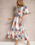 lily rose Rochie Bej Stil Boho cu mânecă scurtă cu volane și mânecă 3/4 Valendra
