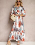 lily rose Rochie Bej Stil Boho cu mânecă scurtă cu volane și mânecă 3/4 Valendra