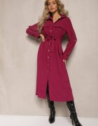 lily rose Rochie Bordeaux Evazată cu croială tip cămașă cu nasturi Legată în talie Kortiana
