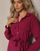 lily rose Rochie Bordeaux Evazată cu croială tip cămașă cu nasturi Legată în talie Kortiana