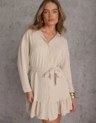 lily rose Rochie cămașă bej cu volan și cordon de legat Neitra