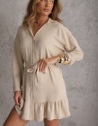 lily rose Rochie cămașă bej cu volan și cordon de legat Neitra