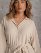 lily rose Rochie cămașă bej cu volan și cordon de legat Neitra