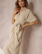 lily rose Rochie-cămașă bej Legată în față cu încrețituri Raimona