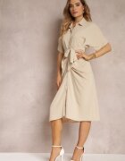 lily rose Rochie-cămașă bej Legată în față cu încrețituri Raimona