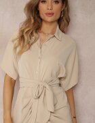 lily rose Rochie-cămașă bej Legată în față cu încrețituri Raimona
