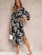 lily rose Rochie Cămașă Neagră cu Flori Siois