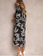 lily rose Rochie Cămașă Neagră cu Flori Siois