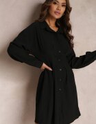 lily rose Rochie cămașă Neagră Mini cu pliuri la talie Vilette