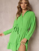 lily rose Rochie Cămașă Verde cu Volan și Curea Legată Neitra