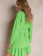 lily rose Rochie Cămașă Verde cu Volan și Curea Legată Neitra