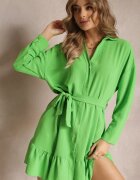 lily rose Rochie Cămașă Verde cu Volan și Curea Legată Neitra