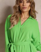 lily rose Rochie Cămașă Verde cu Volan și Curea Legată Neitra