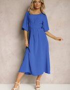lily rose Rochie Cloș Bleumarin Maxi cu Mânecă Largă și Elastic în Talie Sador