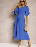 lily rose Rochie Cloș Bleumarin Maxi cu Mânecă Largă și Elastic în Talie Sador