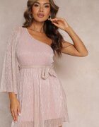 lily rose Rochie Cloș Roz închis pe un umăr cu fir metalic și curea legată Dionthea