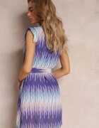 lily rose Rochie Dreaptă Mov cu model geometric și curea legată Dominta
