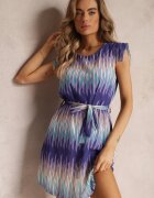 lily rose Rochie Dreaptă Mov cu model geometric și curea legată Dominta