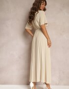 lily rose Rochie Evazată Bej Plisată cu cordon legat Eilemona