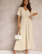lily rose Rochie Evazată Bej Plisată cu cordon legat Eilemona