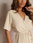lily rose Rochie Evazată Bej Plisată cu cordon legat Eilemona