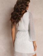 lily rose Rochie evazată gri deschis pe un umăr cu fir metalic și cordon legat Dionthea