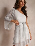 lily rose Rochie evazată gri deschis pe un umăr cu fir metalic și cordon legat Dionthea
