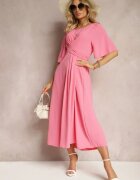lily rose Rochie Evazată Maxi Roz cu Mânecă largă și Elastic în Talie Sador