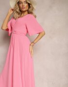 lily rose Rochie Evazată Maxi Roz cu Mânecă largă și Elastic în Talie Sador