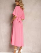 lily rose Rochie Evazată Maxi Roz cu Mânecă largă și Elastic în Talie Sador