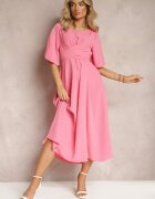 lily rose Rochie Evazată Maxi Roz cu Mânecă largă și Elastic în Talie Sador