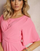 lily rose Rochie Evazată Maxi Roz cu Mânecă largă și Elastic în Talie Sador