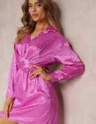 lily rose Rochie fucsia cu imprimeu leopard în relief cu guler și cordon Nynaine